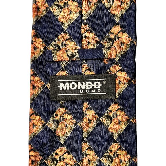 Mondo Uomo Necktie Men's Blue Orange Green Floral Pattern Silk Handmade in Italy - Picture 4 of 5